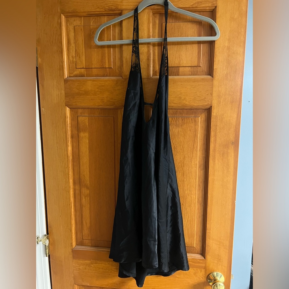 Victoria's Secret Black Satin Slip with Lace Trim
